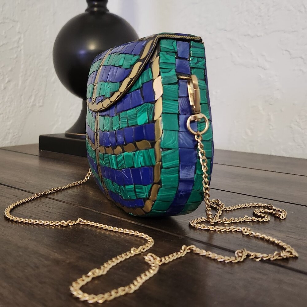 RAMLA Moroccan Mosaic Bag- Blue, Green, & Gold - Picture 4 of 10
